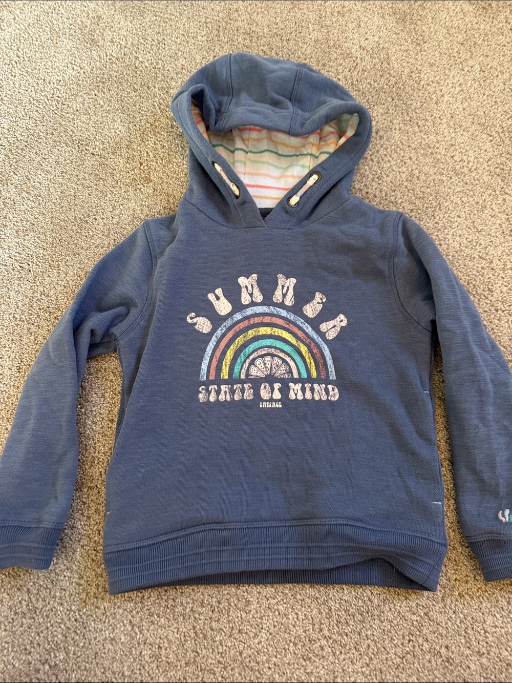 Fat Face Blue Hoodie with Rainbow Graphic